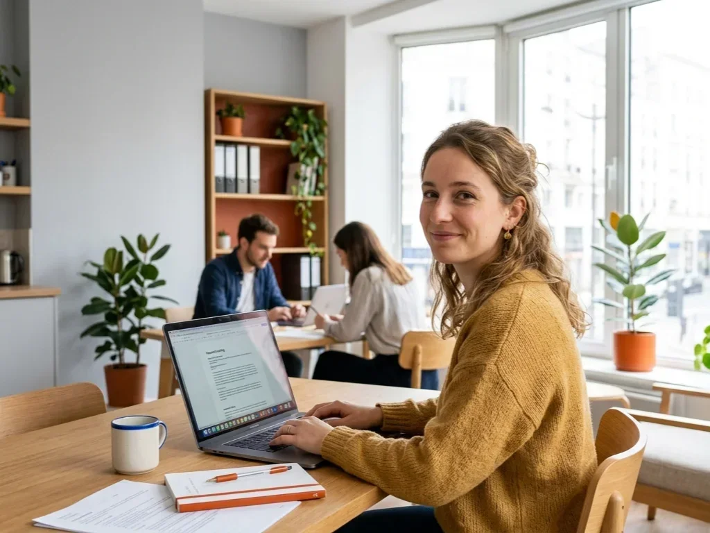 Spécialiste en stratégie de contenu SEO à Bobigny analysant des documents de planification éditoriale.
